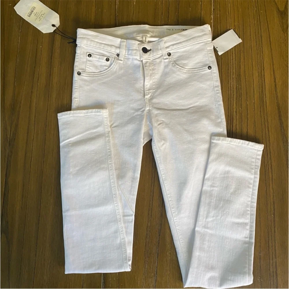Rag and Bone mid rise white skinny jeans